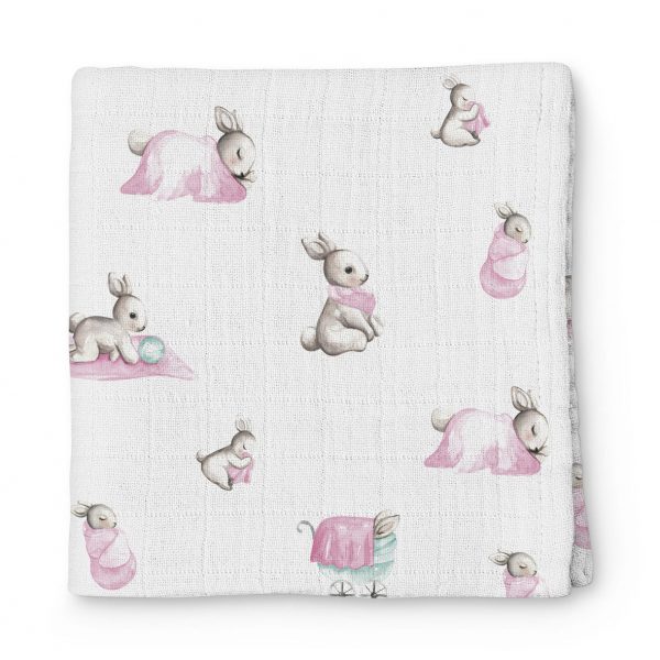 Deux Lapins Bébé Lapin Rose Müslin Bebek Örtüsü 100X100cm