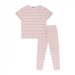 Antebies Şeker Pembe Çizgili Kısa Kollu Pijama Takımı