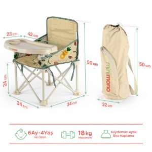 Minimono Plus Portatif Katlanabilir Mama Sandalyesi - Bej - Görsel 3
